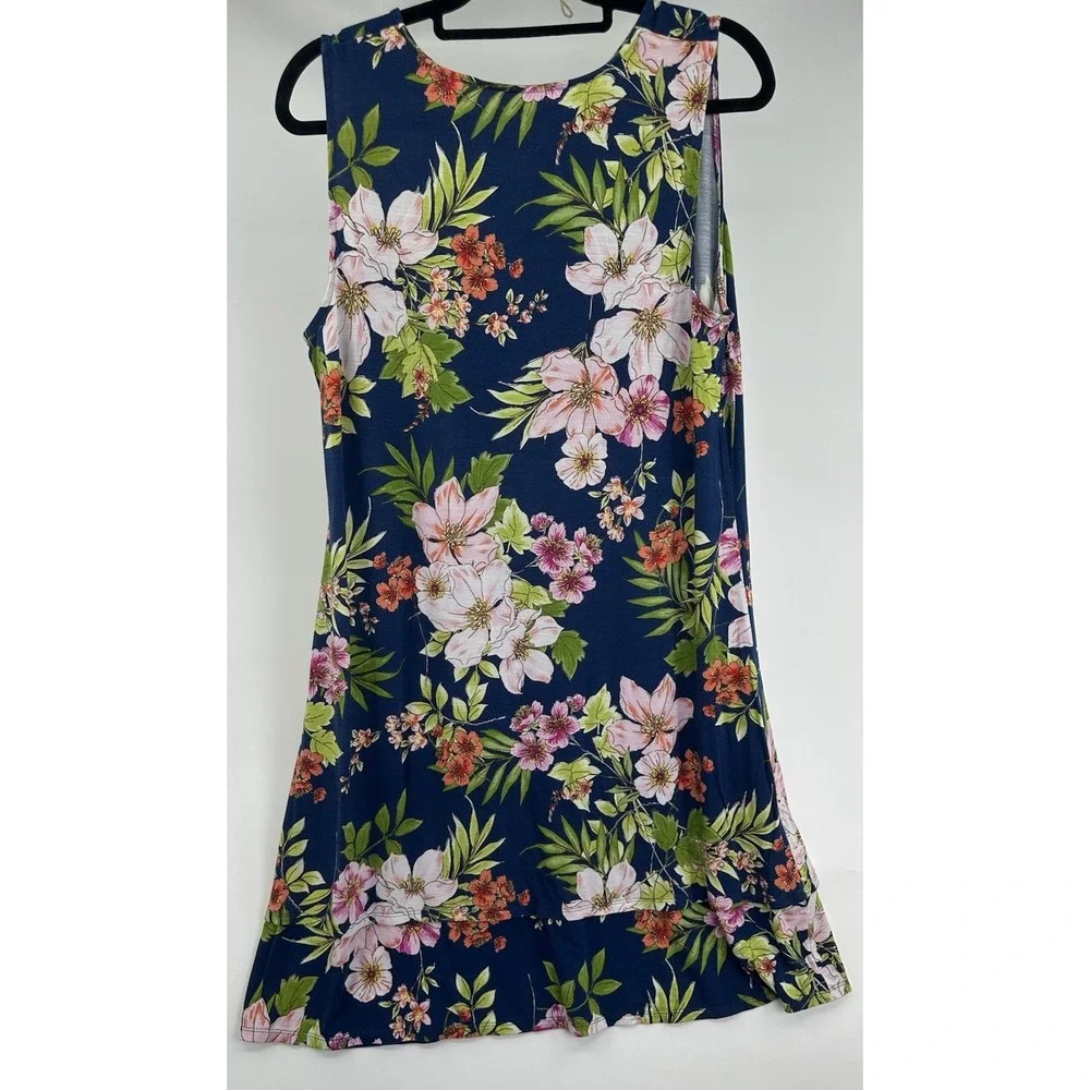 J. Jill Blue Floral Tank Sleeveless Shift Dress Size L Tropical Casual Women - Picture 2 of 9
